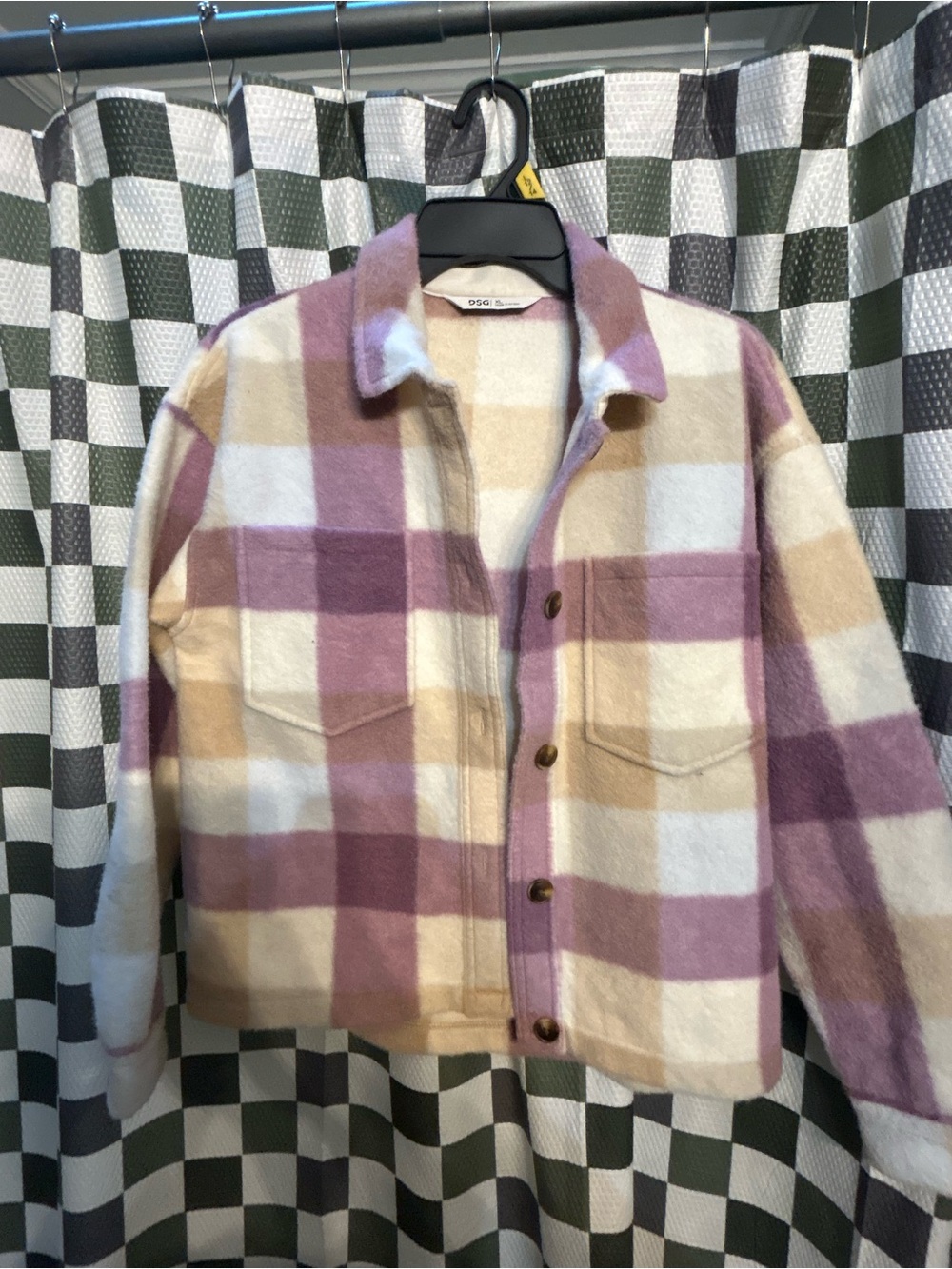 DSG Plaid Shacket in Cream, Mauve & Beige